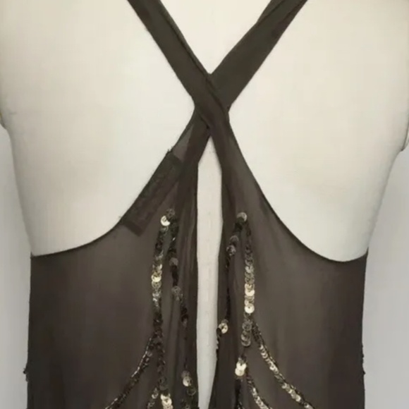 ALLSAINTS Elena SILK Metallic BEADED SEQUIN chocolate Cowl Tank Top Sz US4/UK8 - Picture 7 of 7